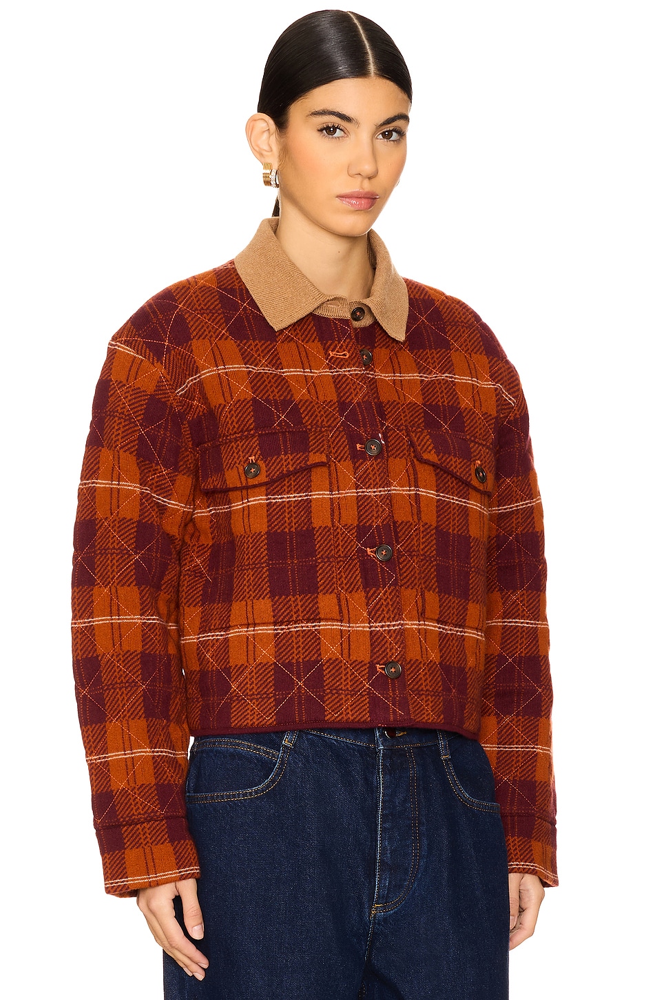 Guest In Residence Tartan Cropped Cashmere Jacket thumbnail