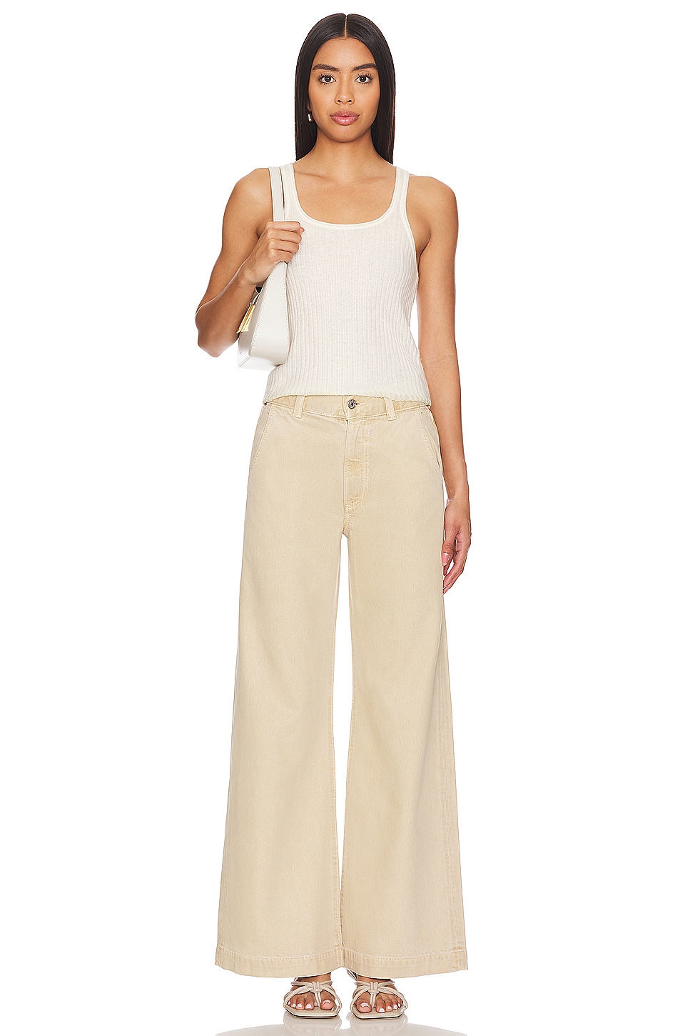 Double-layered Ribbed Tank Top - Light beige/white - Ladies