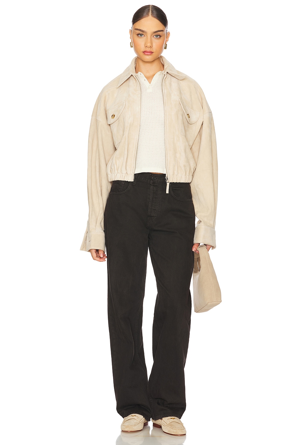 Guest In Residence Shrunken Cashmere Polo Top in Cream | REVOLVE