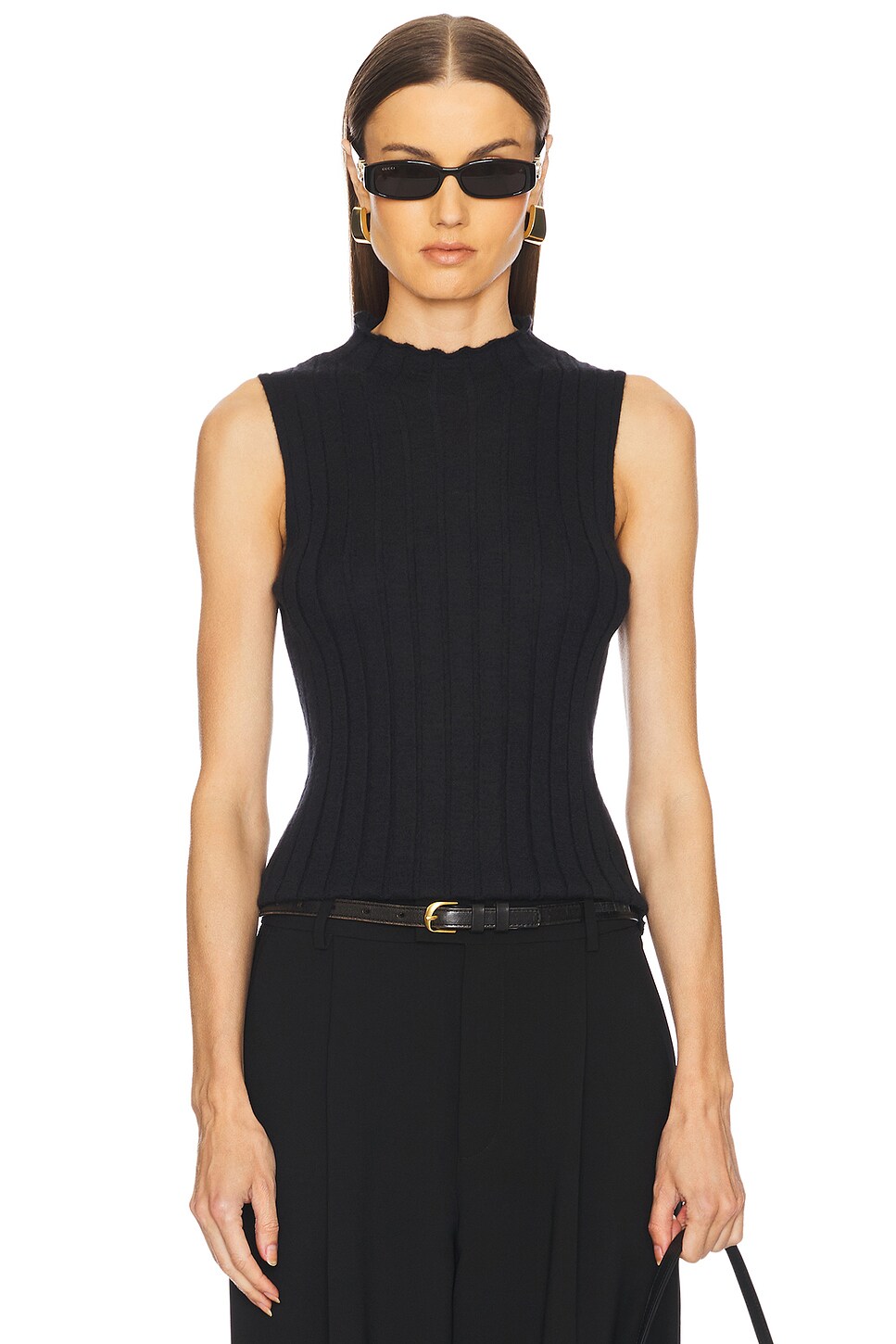 Leather Shell Rib Guest In Residence Rib Mockneck Shell in Black | REVOLVE