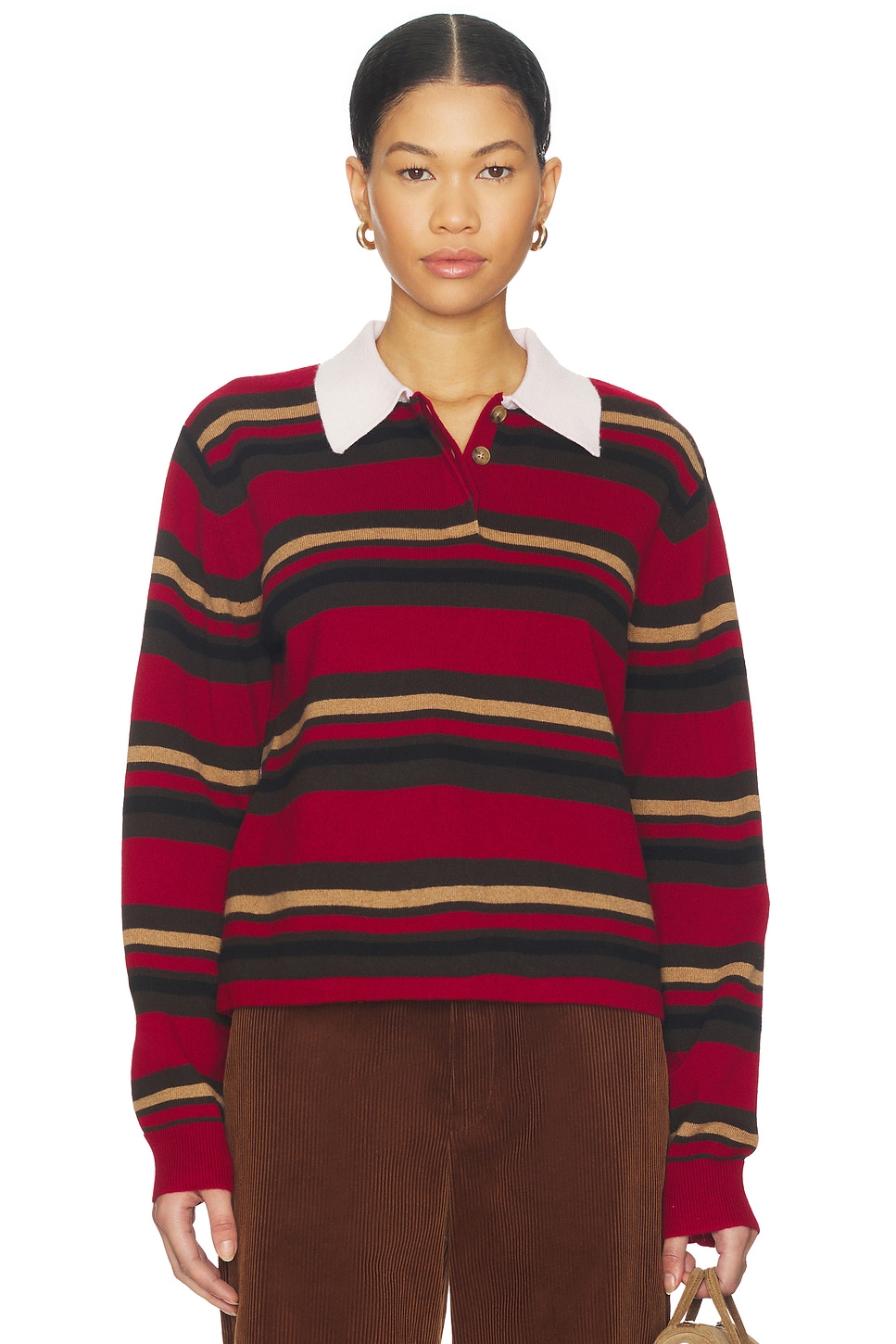 Guest In Residence Cropped Stripe Rugby Sweater in Ruby Combo Guest In Residence Cropped Stripe Rugby Sweater in Ruby Combo