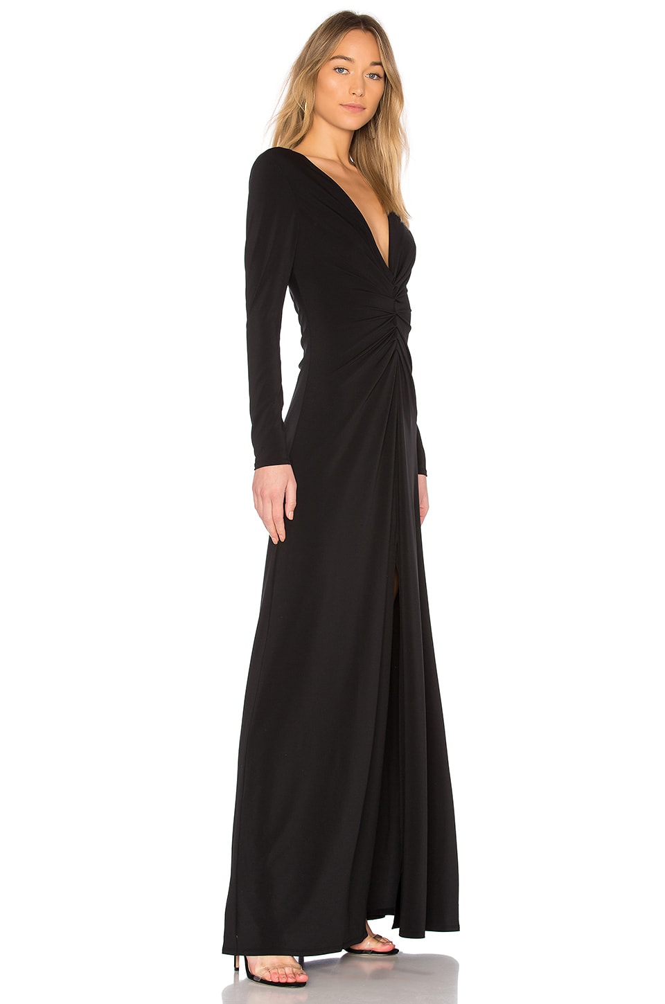 Halston Heritage V Neck Ruched Dress in Black | REVOLVE