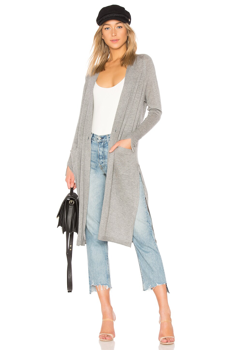 Halston Heritage Womens Long Sleeve Duster Cardigan with Side Slits