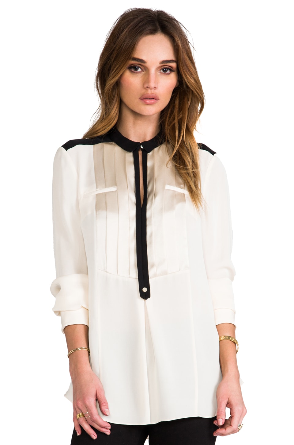 Halston Heritage Tuxedo Shirt in Bone 