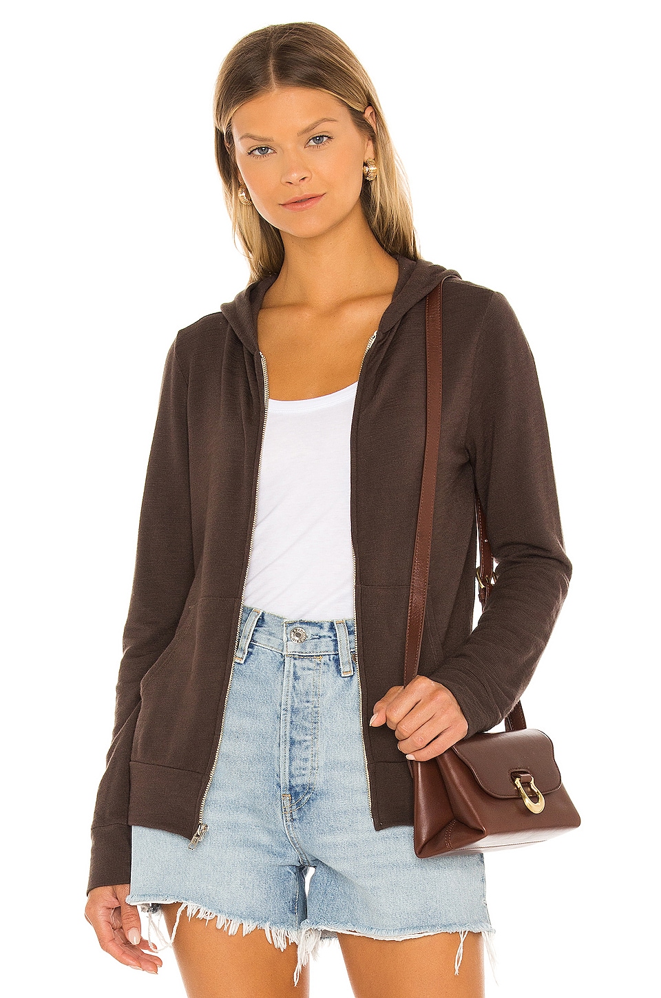 Monrow Women's Supersoft Zip Up Hoody | Lightweight Terry Hoodie With Front Pockets - View #9