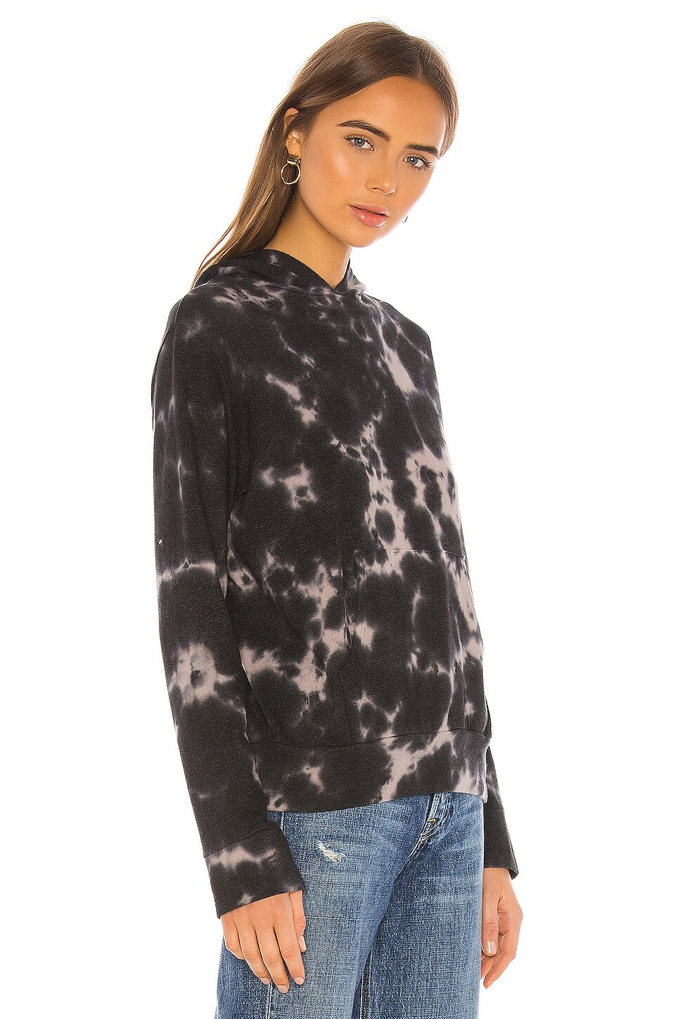 MONROW Pullover Hoodie With Black Out Tie Dye in Acorn | REVOLVE