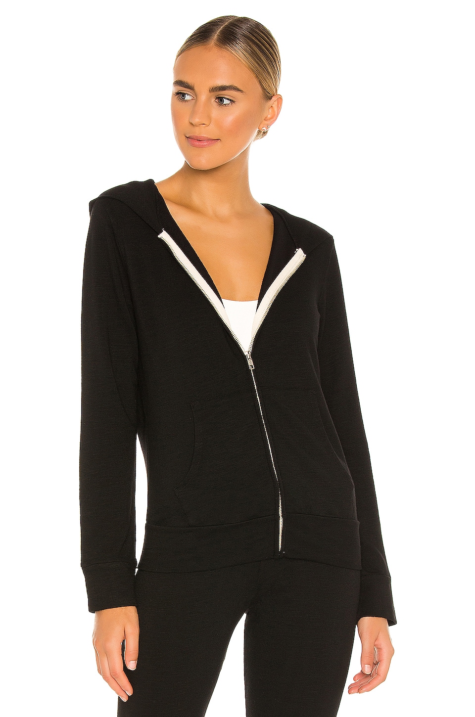 MONROW Supersoft Zip Up Hoodie in Black