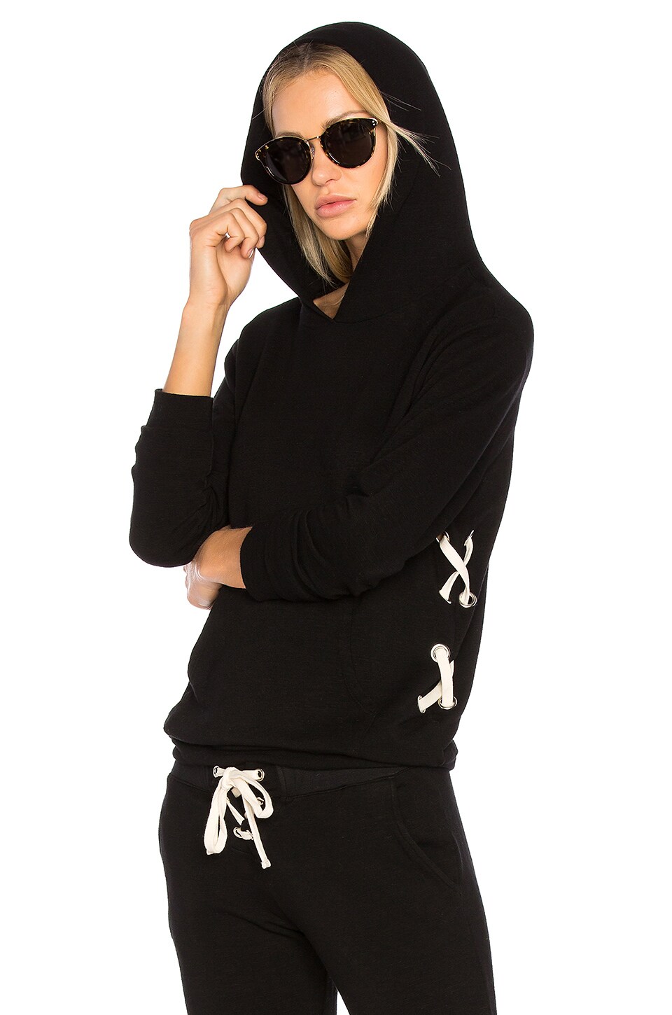 Monrow Lace Up Pullover Hoodie