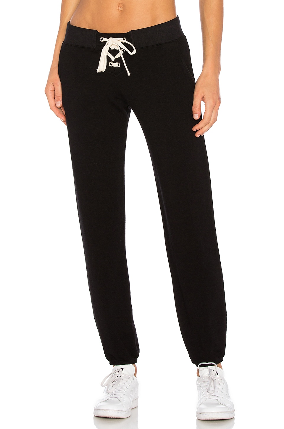 MONROW Supersoft Lace Up Sweats in Black | REVOLVE