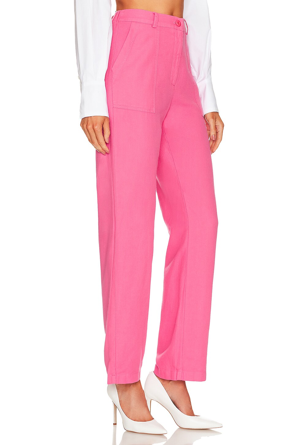 MONROW Cotton Twill Patch Pocket Pant in Rose Bud