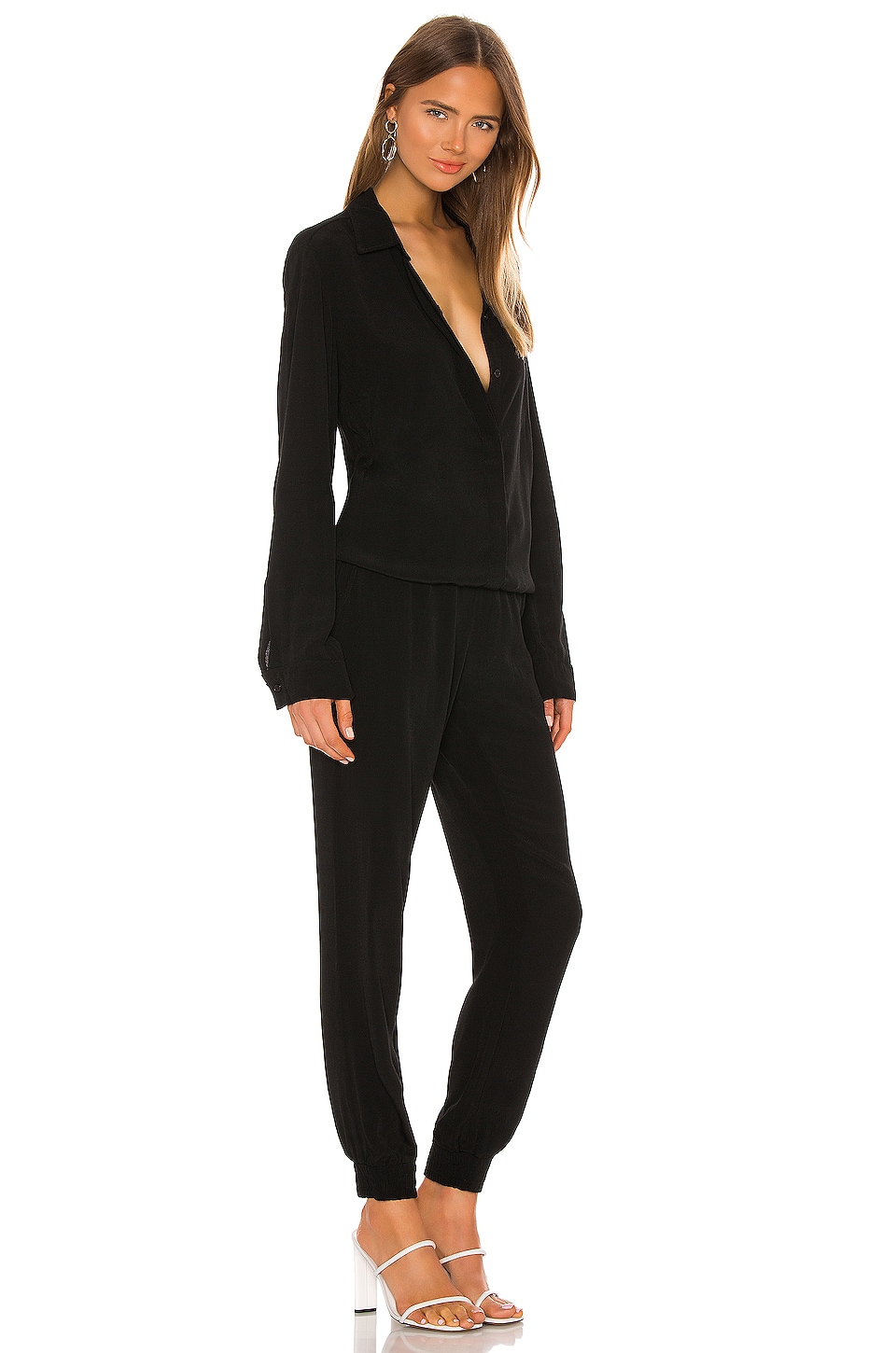 MONROW Crepe Long Sleeve Jumpsuit in Black | REVOLVE