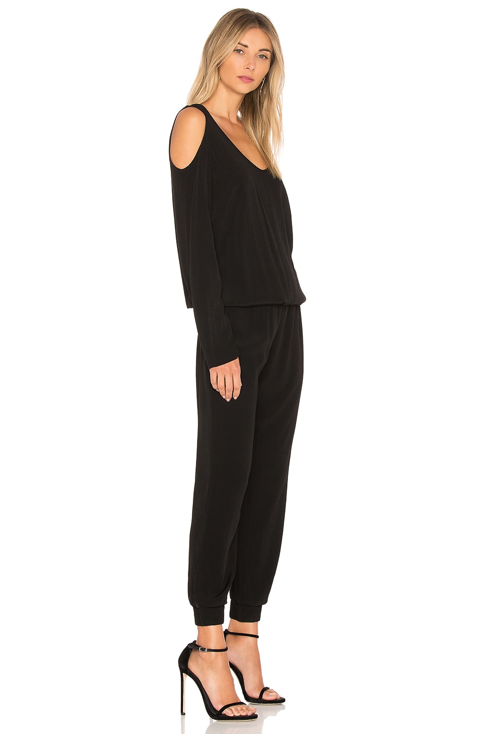 MONROW Cutout Shoulder Jumpsuit in Black REVOLVE