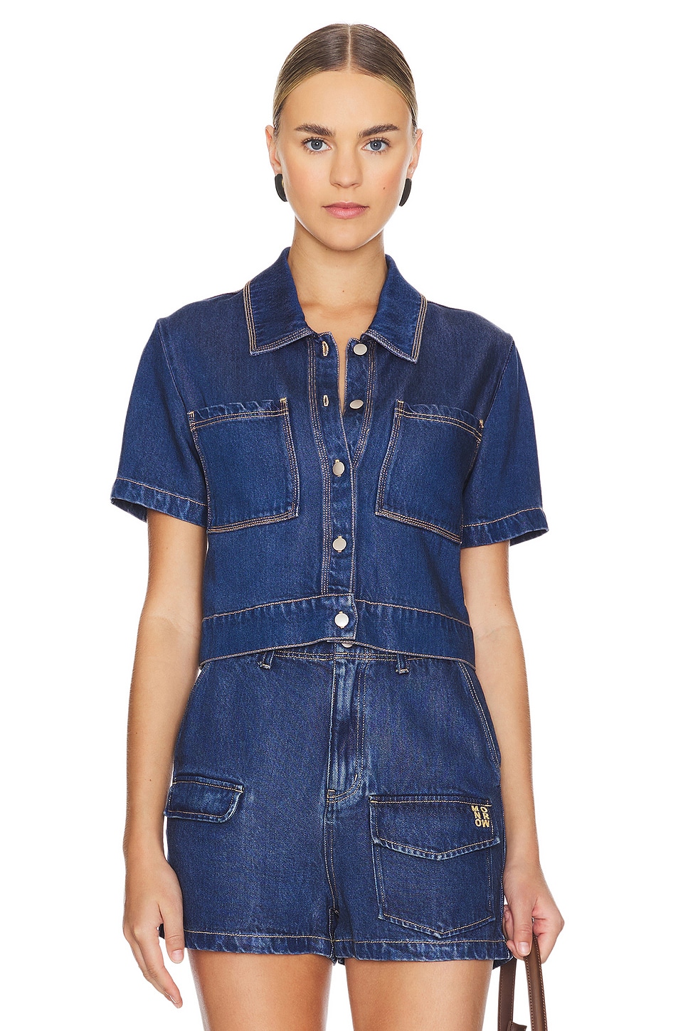 MONROW Soft Denim Shirt Sleeve Short