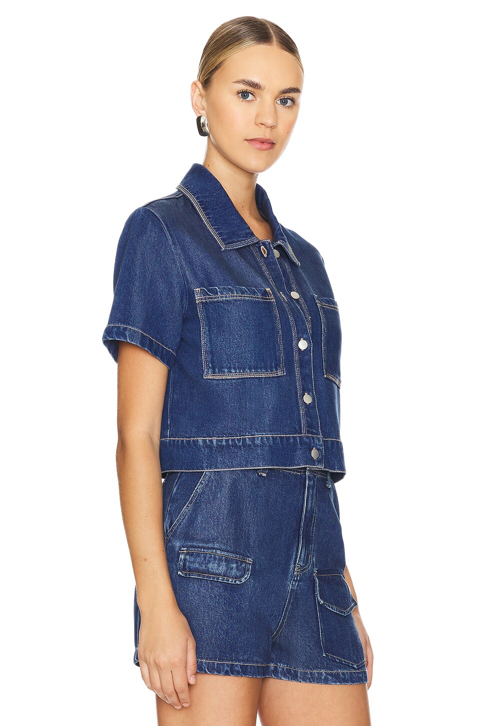 MONROW Soft Denim Shirt Sleeve Short thumbnail