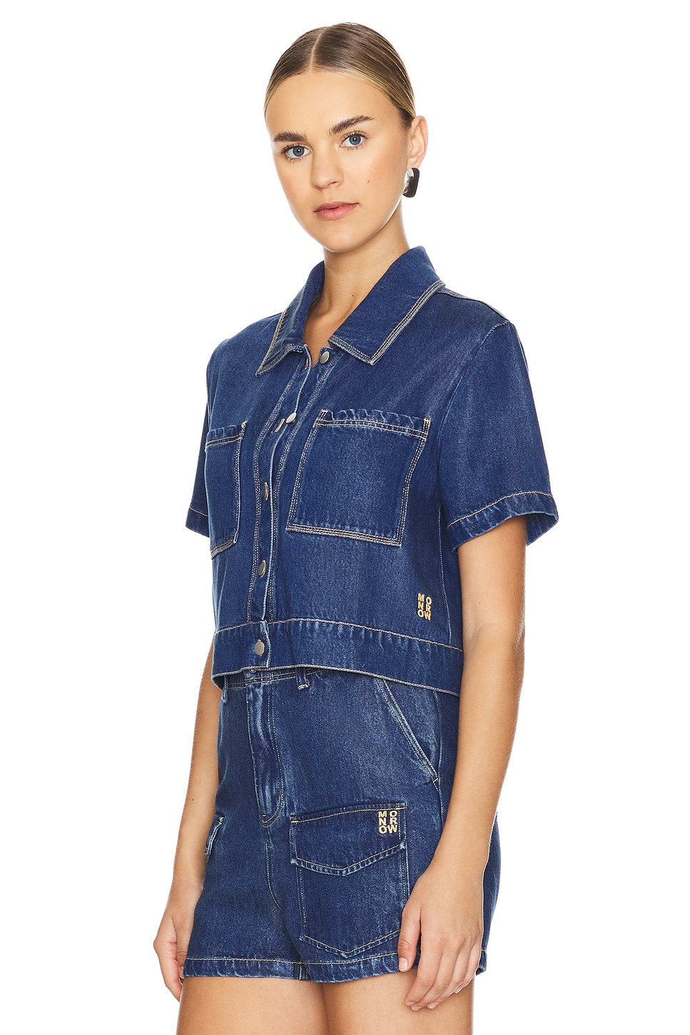 MONROW Soft Denim Shirt Sleeve Short thumbnail