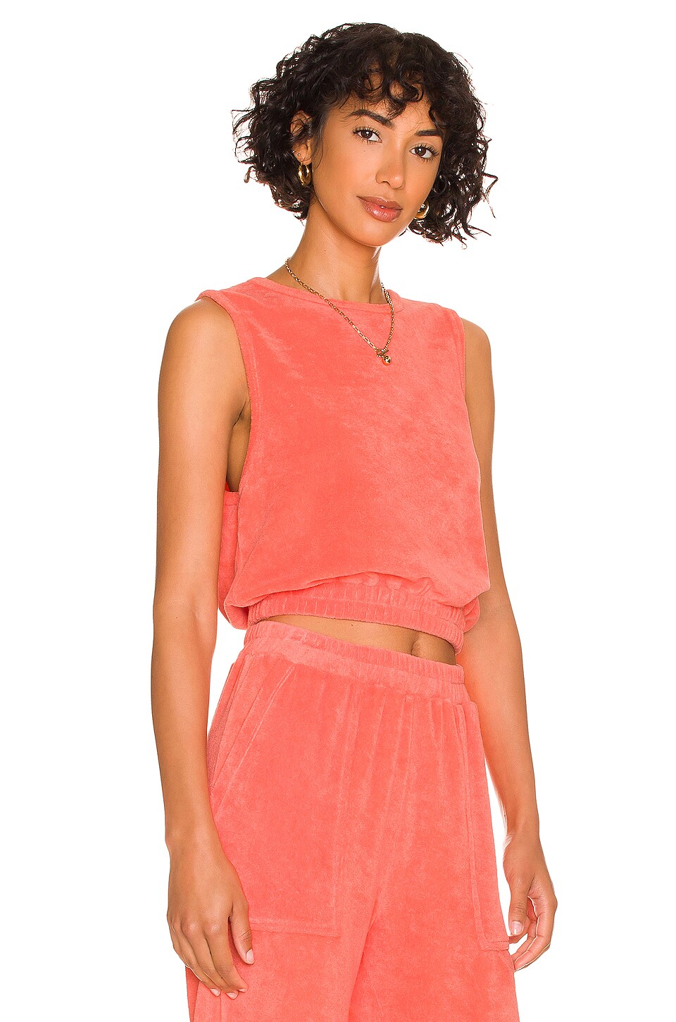 MONROW Terrycloth Sleeveless Tank in Georgia Peach