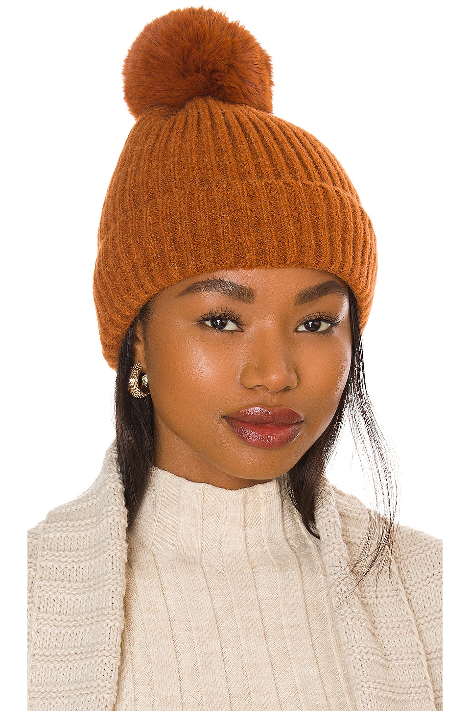 Hat Attack Rib Lined Pom Hat in Rust