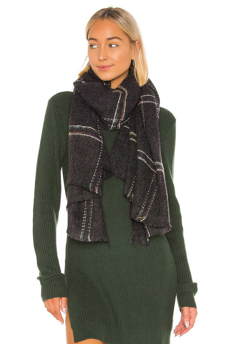 Hat Attack Windowpane Blanket Scarf in Charcoal | REVOLVE