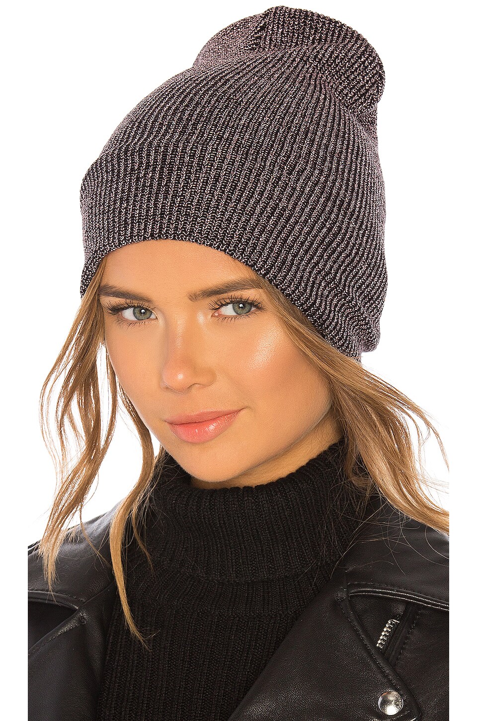 Hat Attack Sparkle Beanie in Black & Mauve | REVOLVE