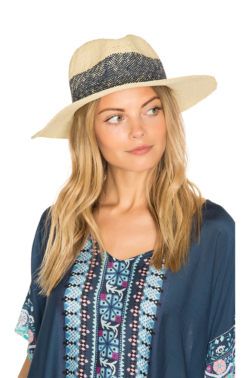 Hat Attack Wide Stripe Fedora in Natural & Navy REVOLVE