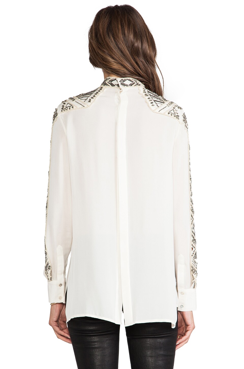 Haute Hippie Embellished Pleated Blouse in Swan & Pearl & Black Diamond ...