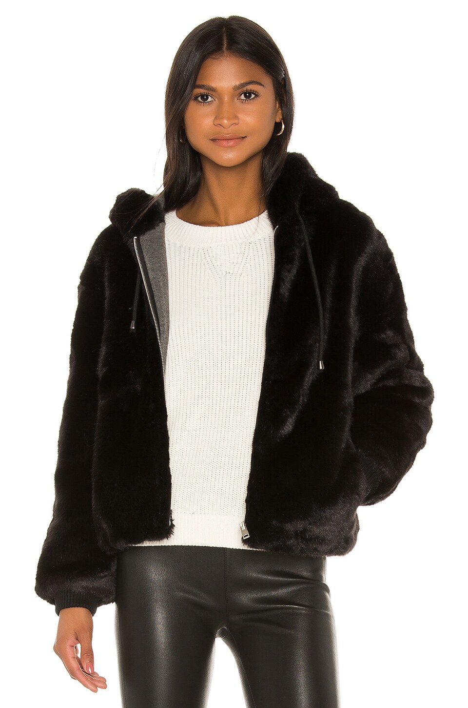 faux fur black hoodie