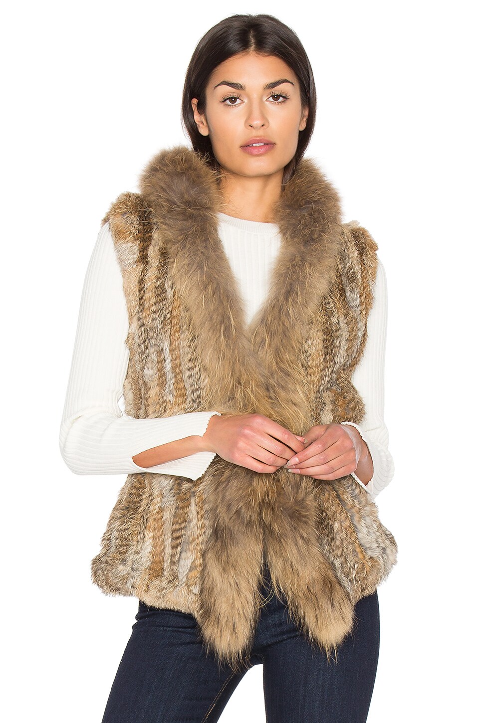 HEARTLOOM Lara Rabbit & Asiatic Raccoon Fur Vest in Natural