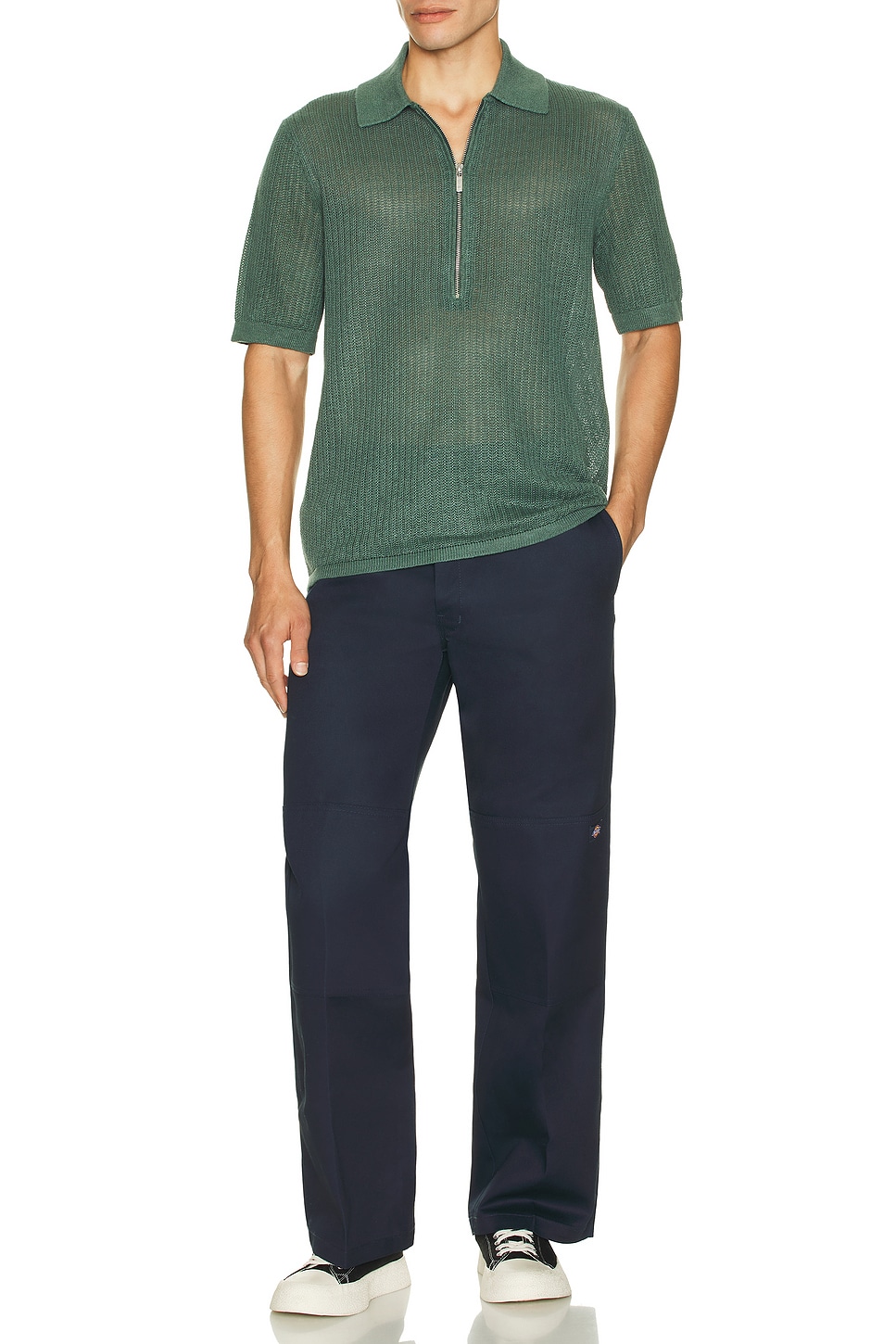 Helmut Lang Short Sleeve Zip Polo in Blue Green | REVOLVE