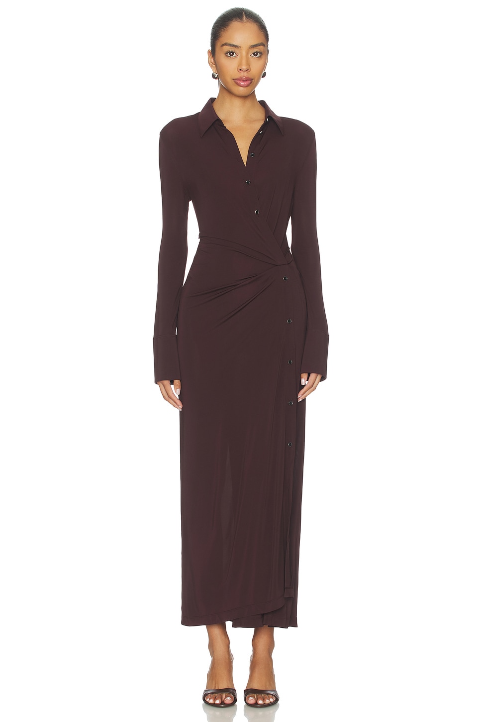 Helmut Lang Twisted Shirt Dress in Mahogany | REVOLVE