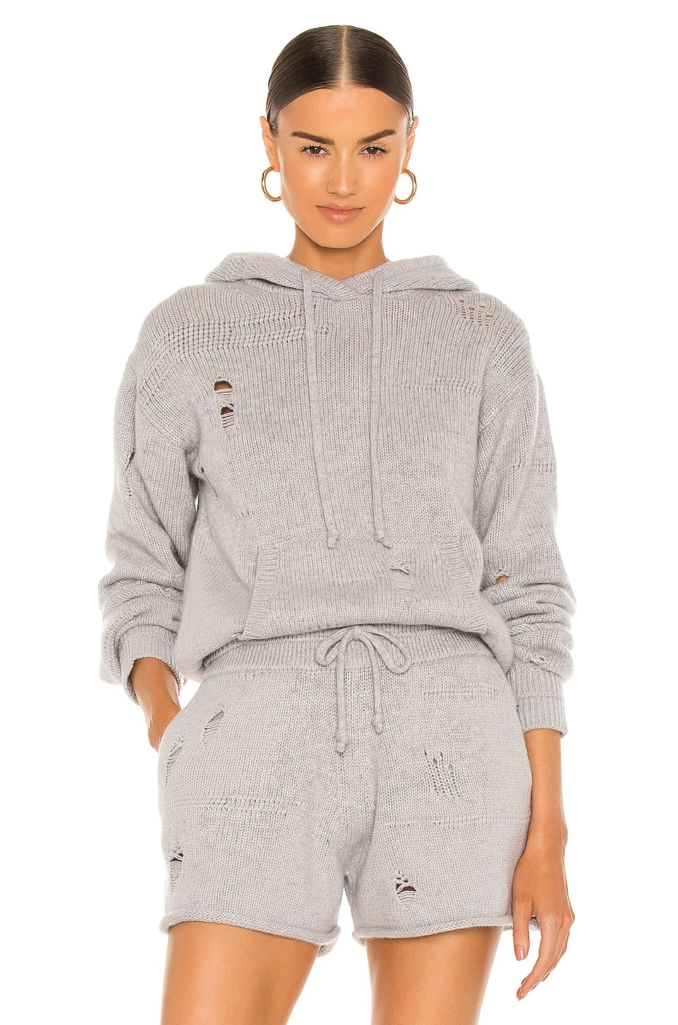 Helmut Lang Distressed Hoodie in Grey Melange | REVOLVE