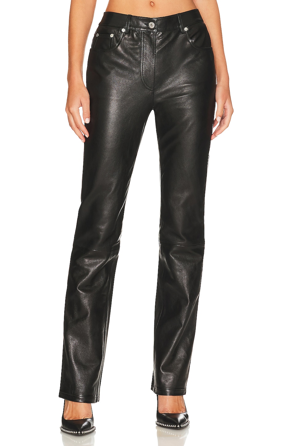Faux Leather Pants with Chain