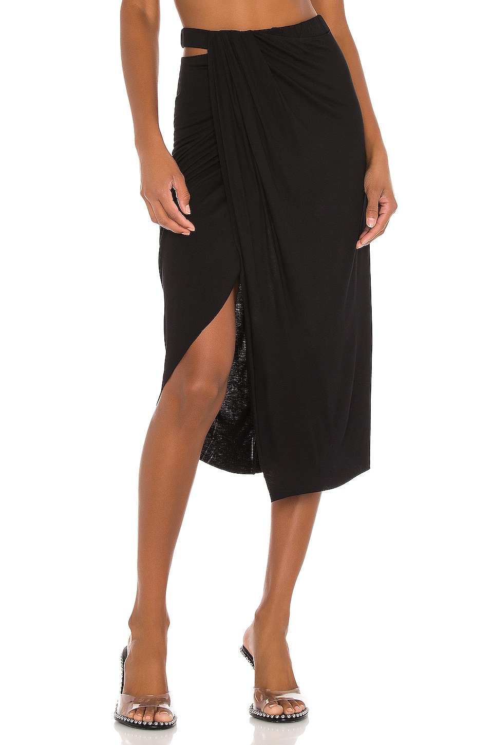 Helmut Lang Ruched Jersey Skirt in Black | REVOLVE