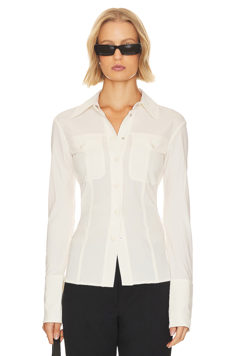 Helmut Lang Element Sheer Hem Shirt Cotton Silk White 2024 Ivory Women Small