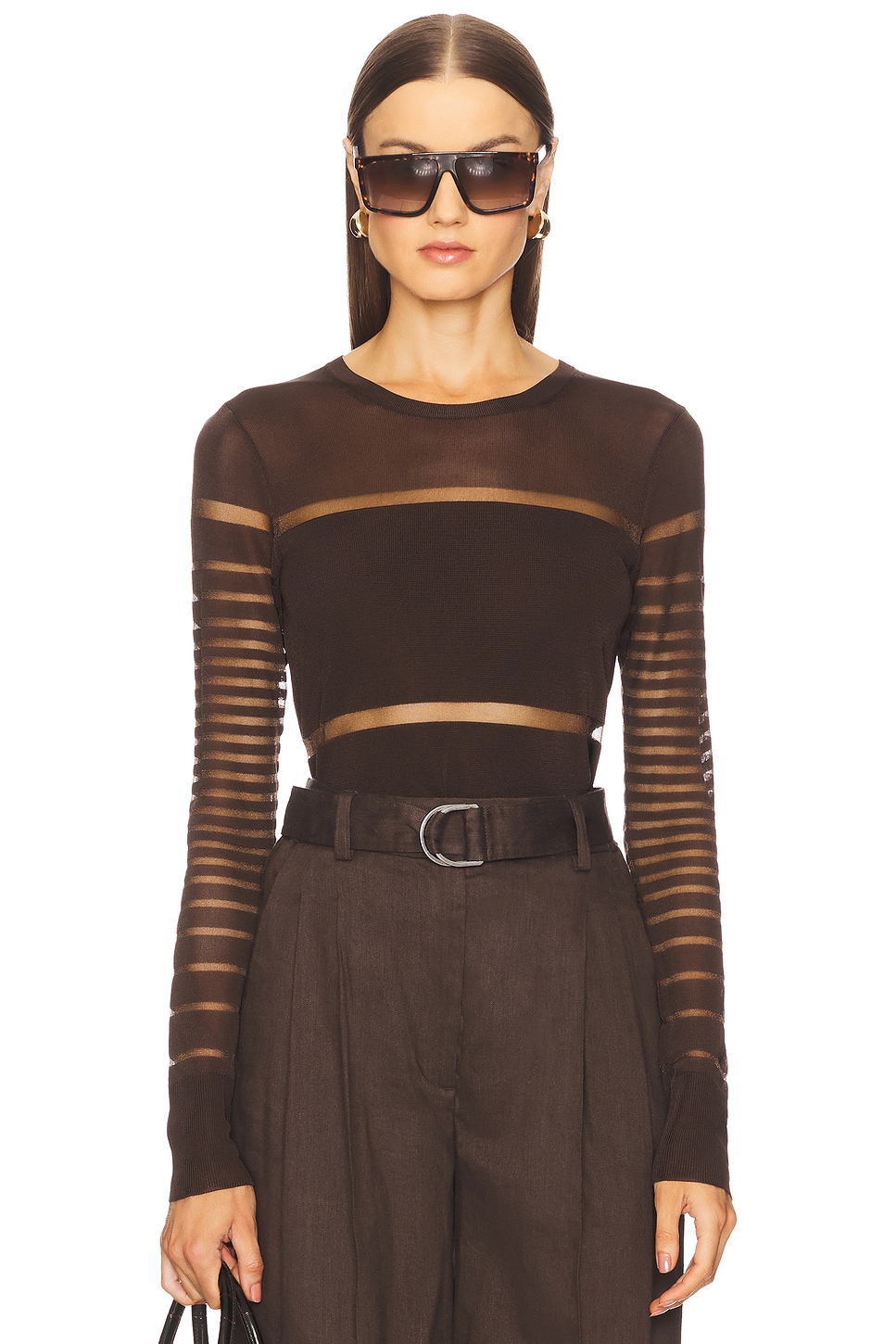 Helmut Lang Spaced Sheer Top in Espresso | REVOLVE