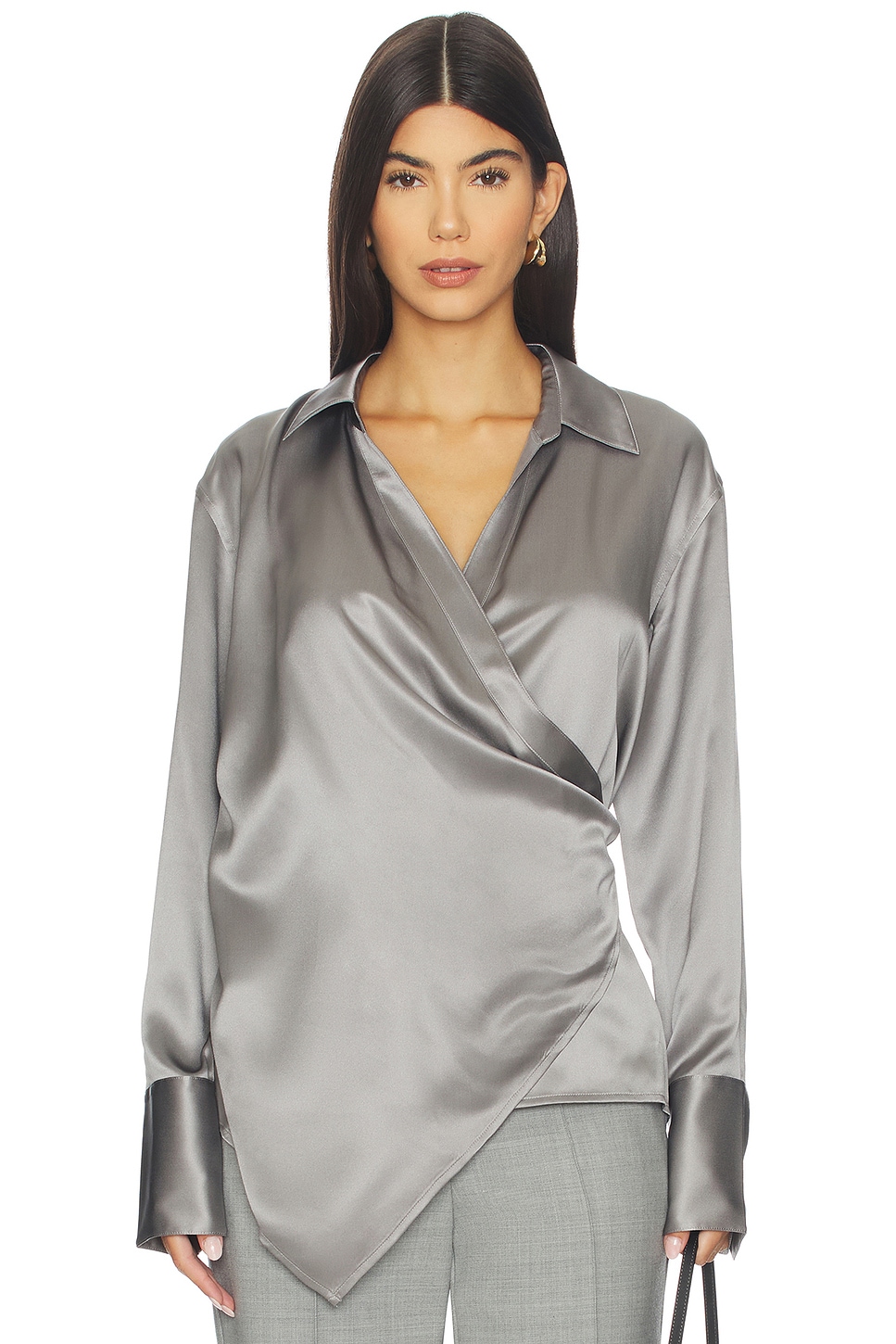 Helmut Lang Wrap Relax Shirt in Steel | REVOLVE