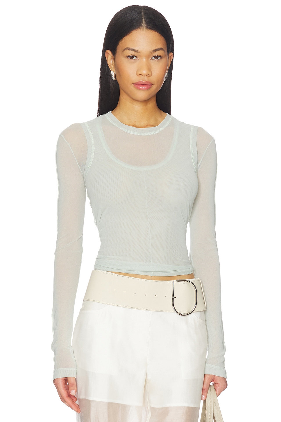 Helmut Lang Mesh Layered Long Sleeve Top in Aqua Gray | REVOLVE