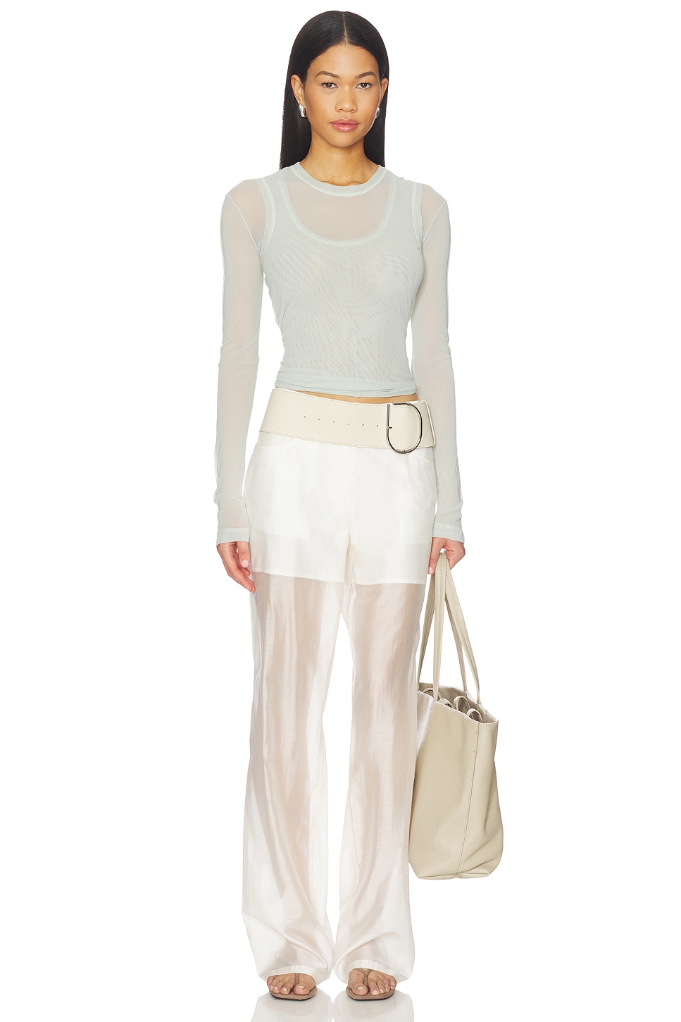 Helmut Lang Mesh Layered Long Sleeve Top in Aqua Gray | REVOLVE