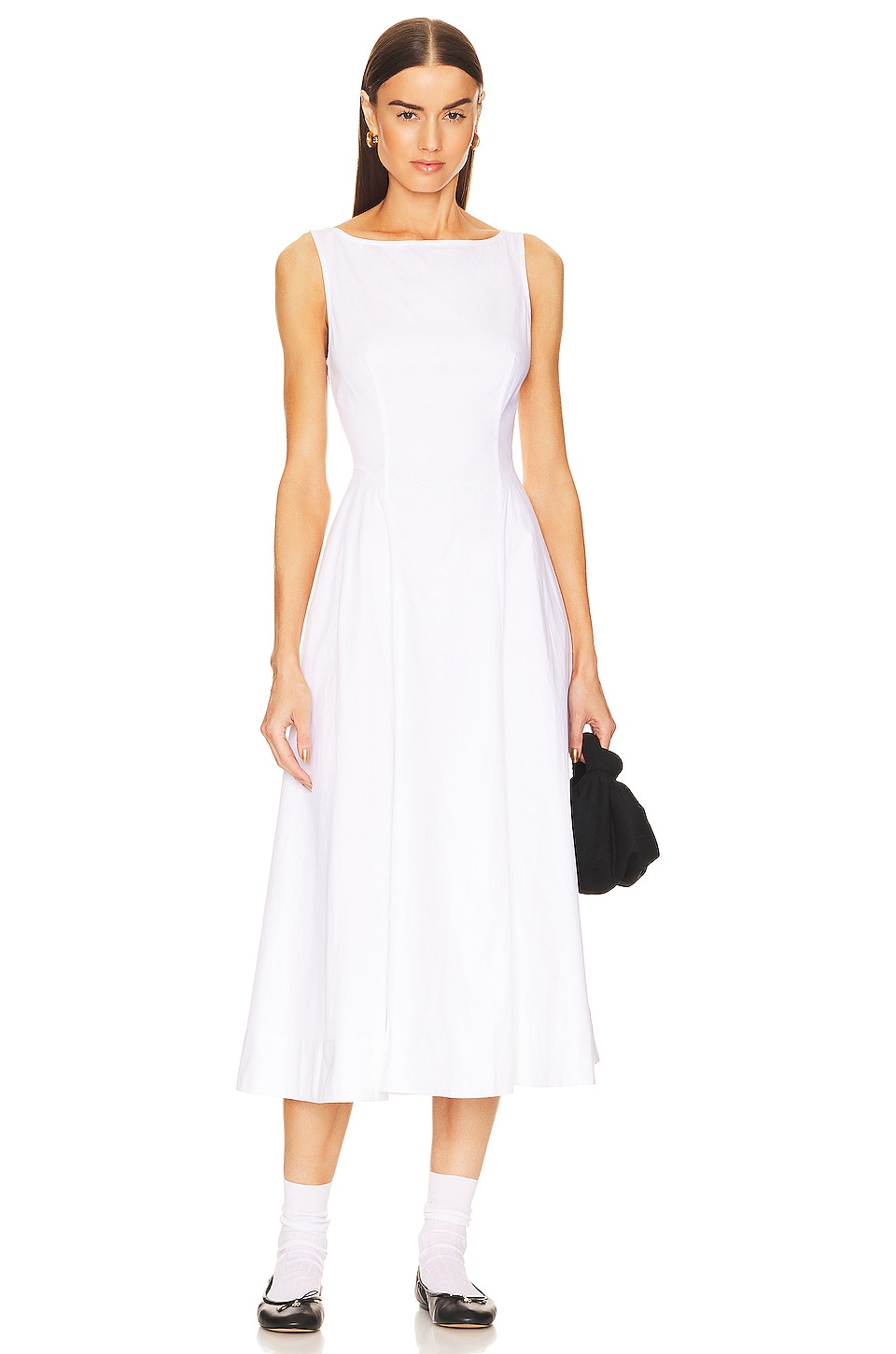 Helsa Stretch Cotton Sateen Midi Dress in White