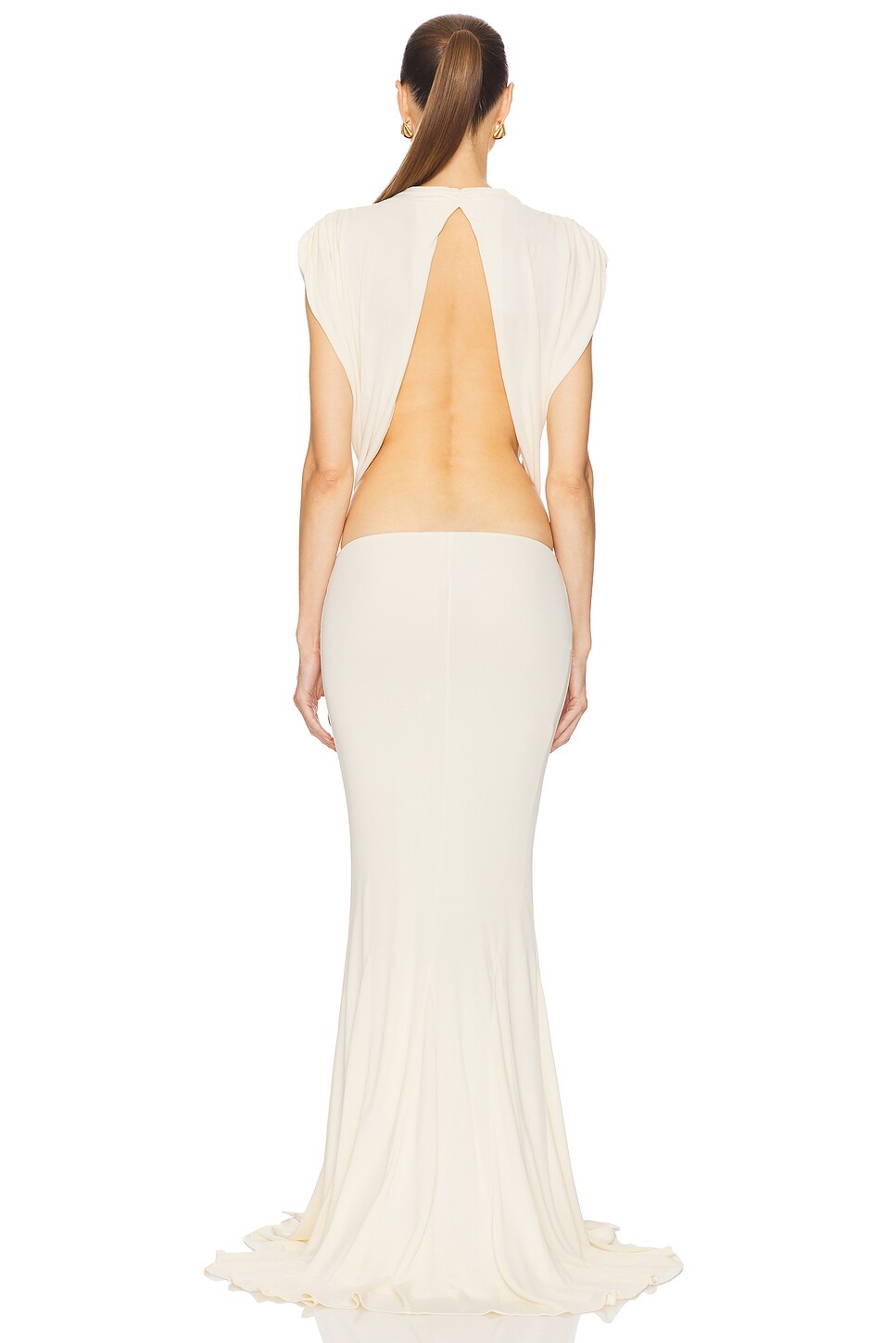 Helsa The Constantina Jersey Dress With Bow in Swiss Cream | REVOLVE