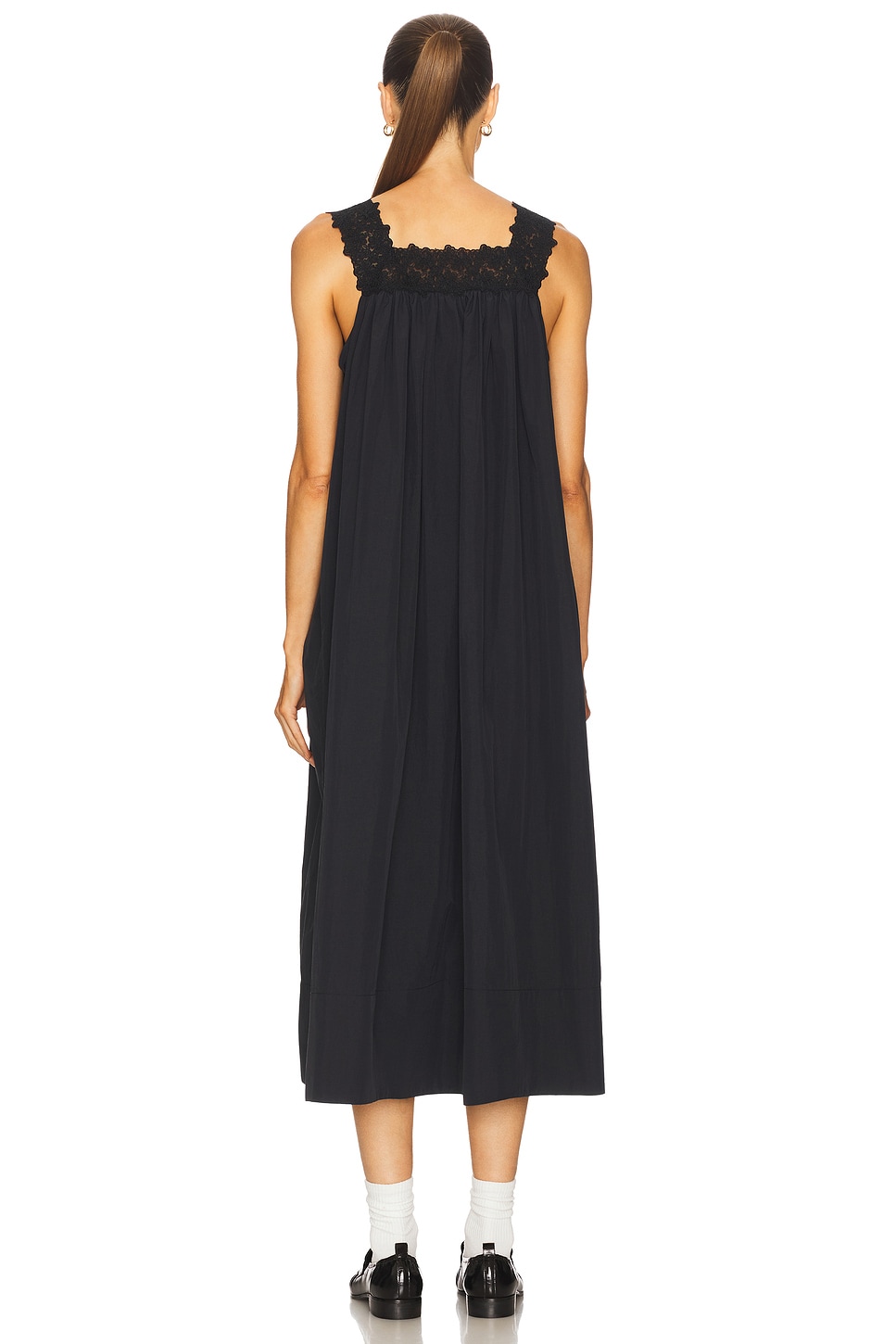 Helsa Midi Dress With Lace in Tech Poplin