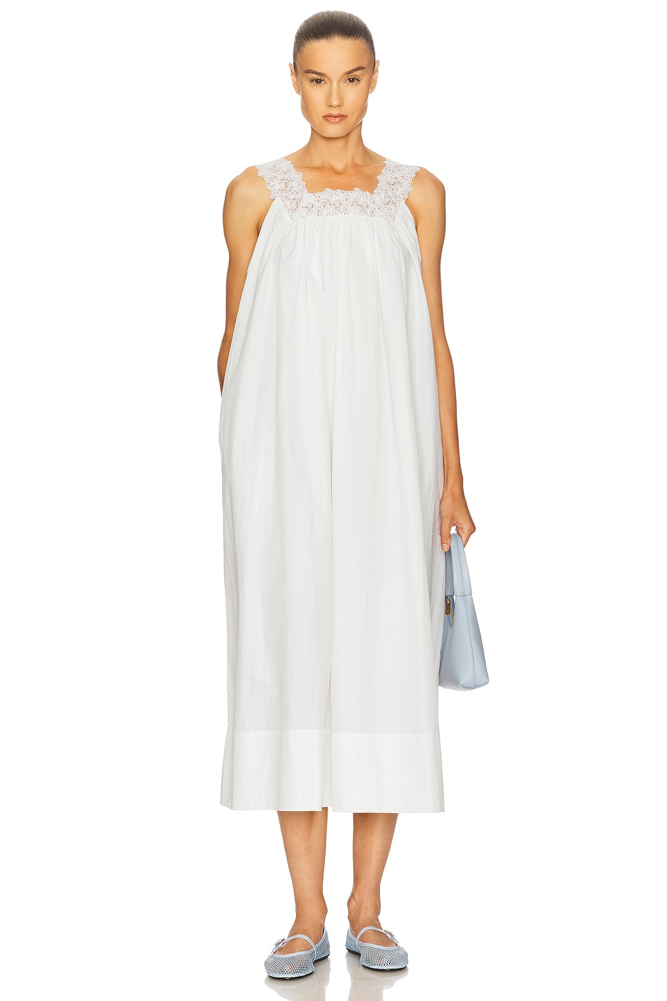 Helsa Midi Dress With Lace in Tech Poplin