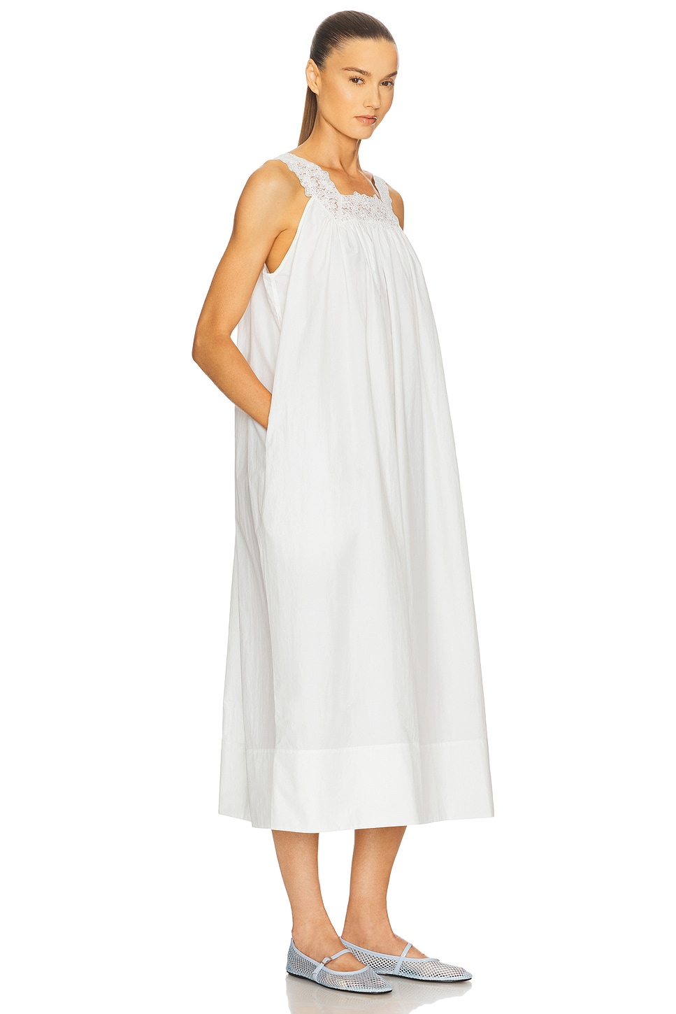 Helsa Midi Dress With Lace in Tech Poplin thumbnail