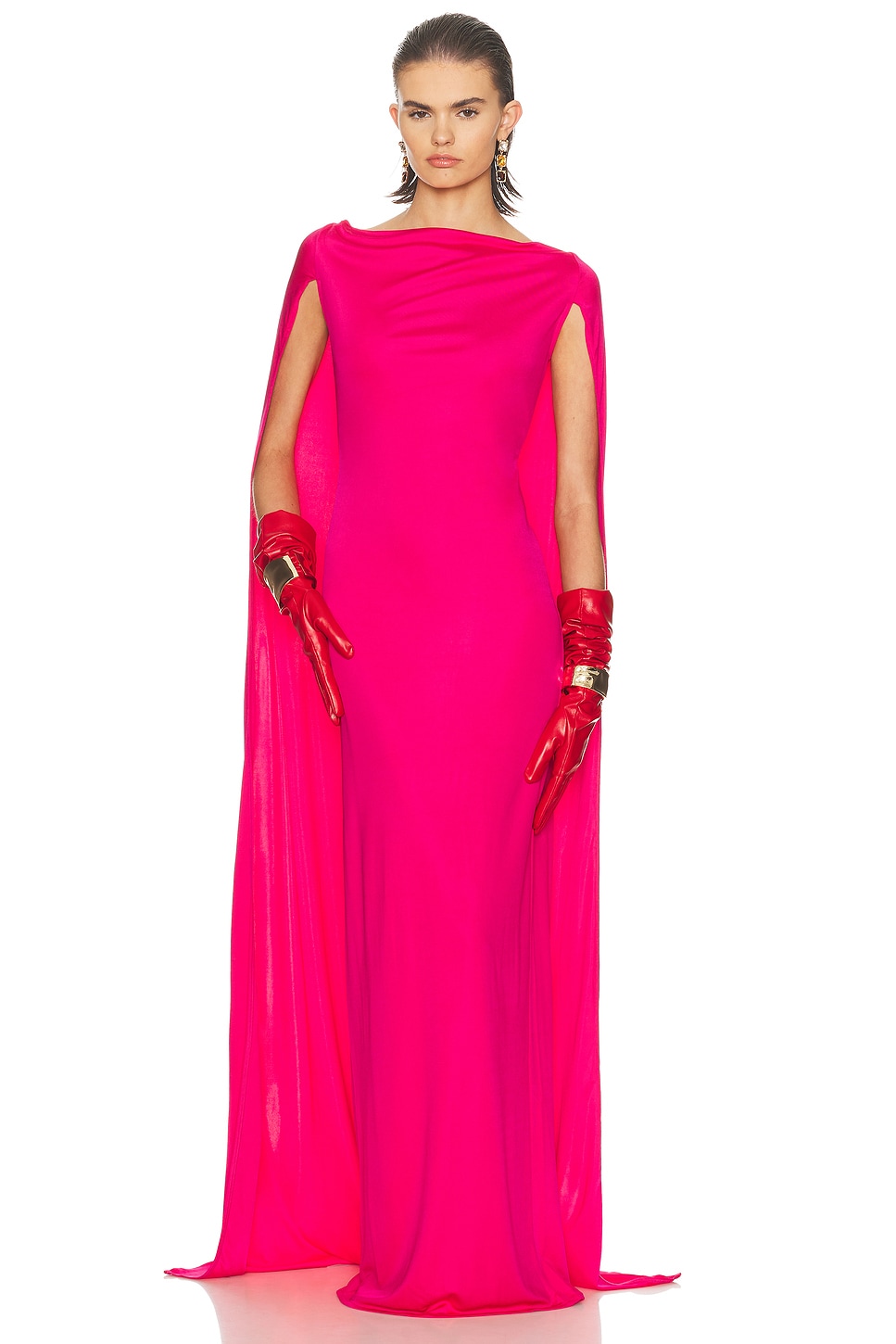 Helsa The Alva Caped Jersey Dress in Shocking Pink | REVOLVE