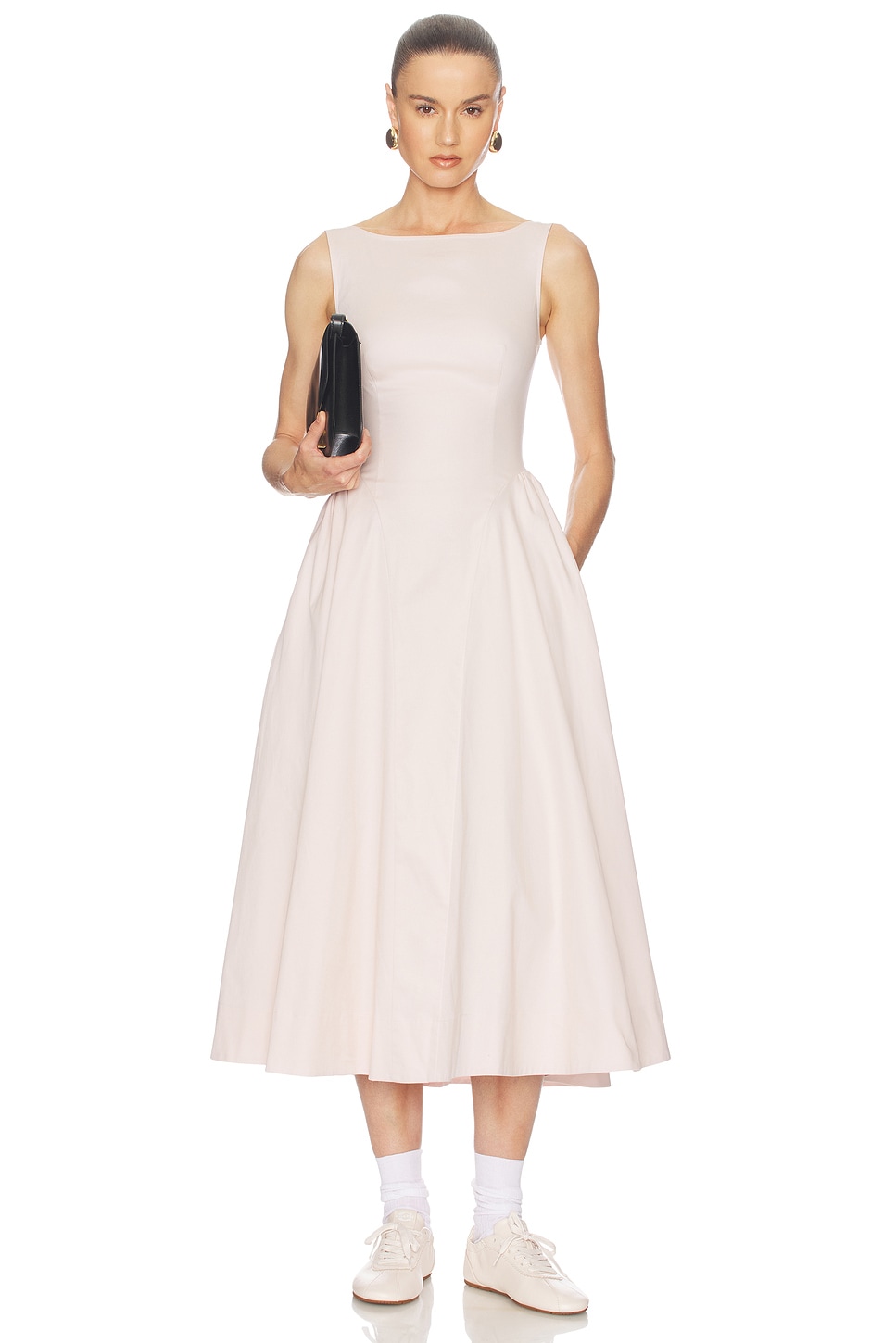 helsa stretch cotton sateen midi dress in Dusty Pink length dress features a fully lined interior NWT Helsa Stretch Organic Cotton