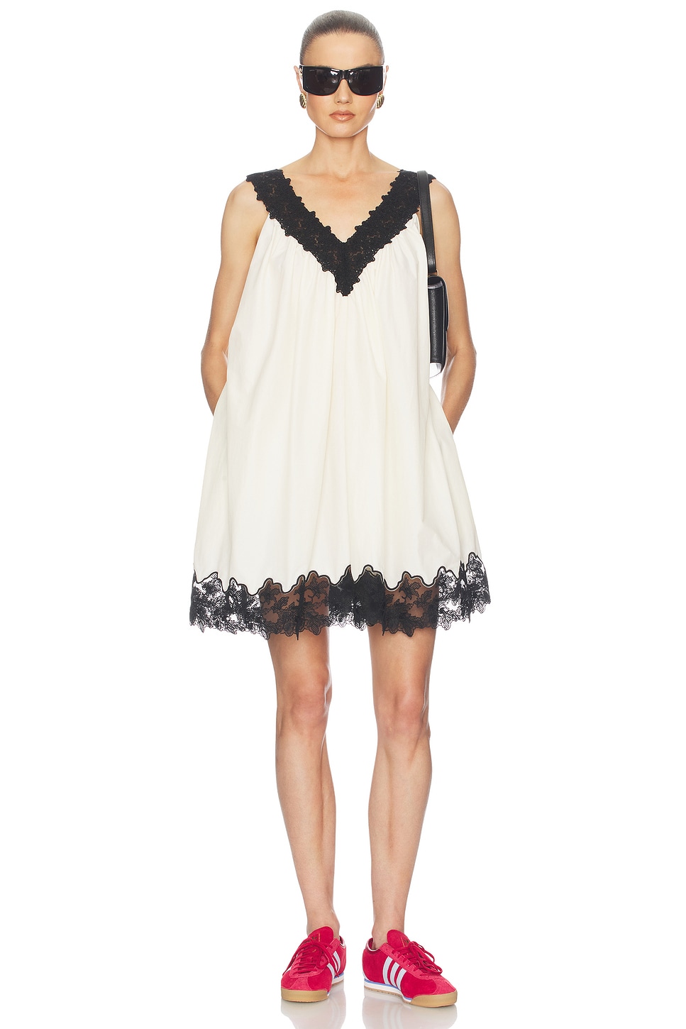 Mini Dress With Lace in Tech Poplin