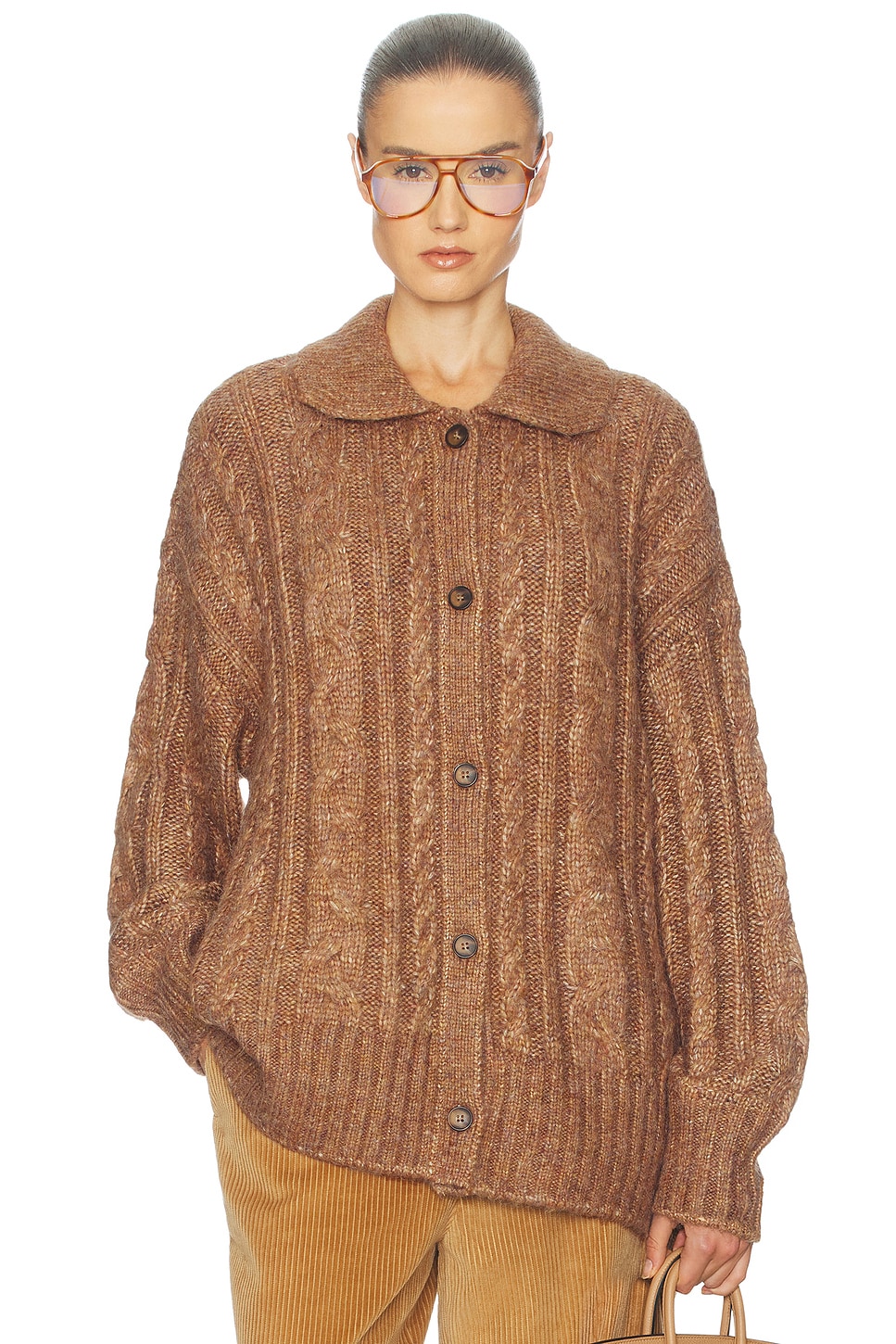 Helsa Jessiah Cable Cardigan in Acorn | REVOLVE