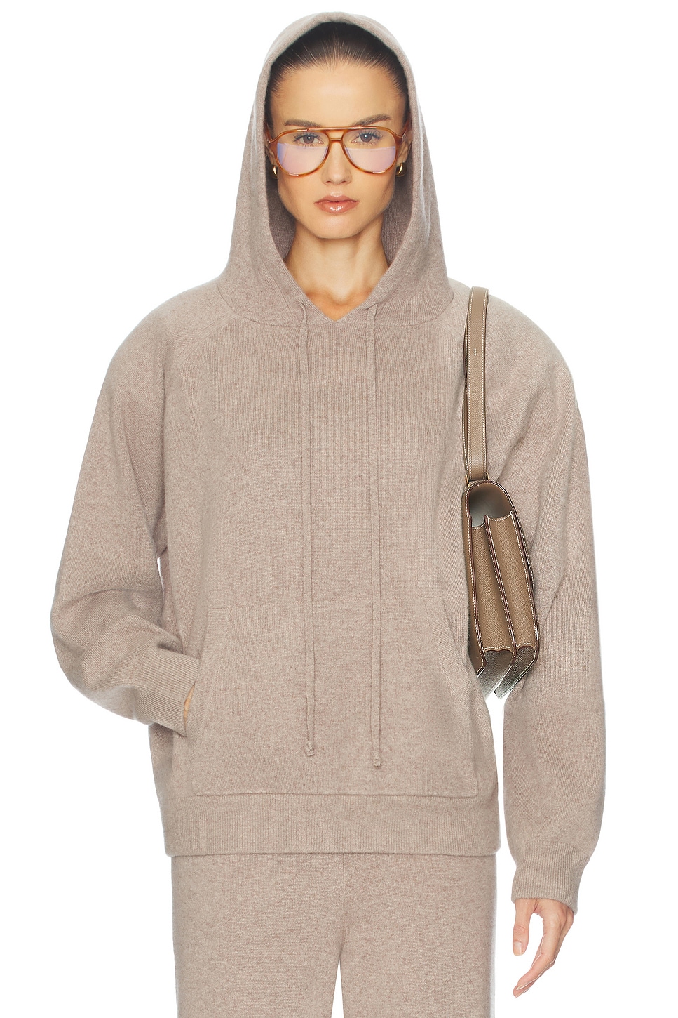 Helsa Saylor Cashmere Knit Hoodie in Taupe | REVOLVE