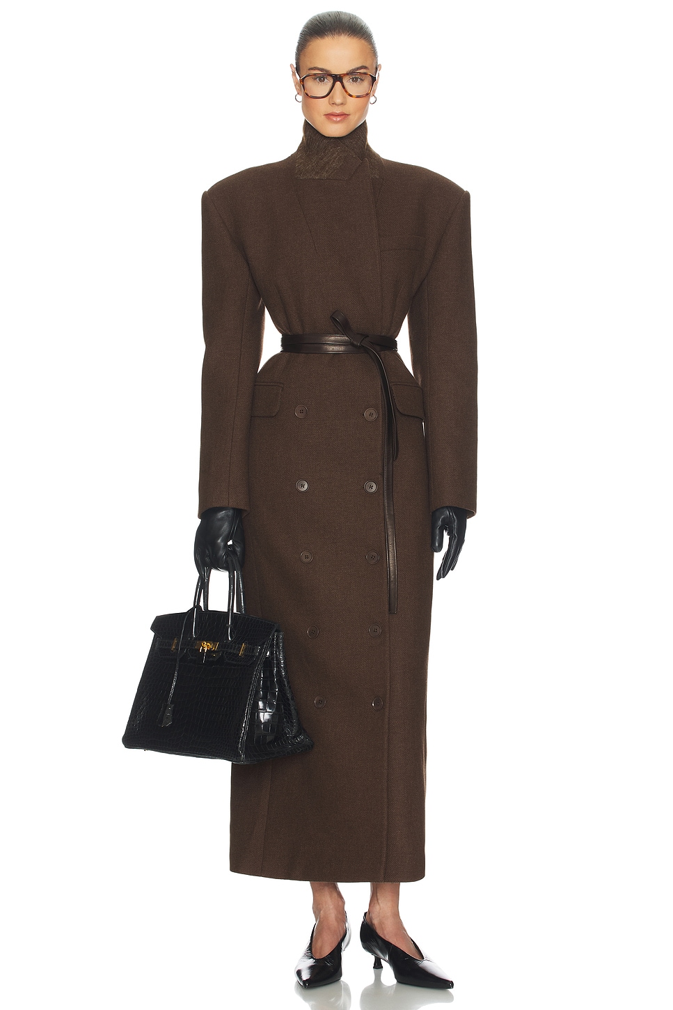 Helsa Italian Wool Blend Extra Long Coat in Chocolate | REVOLVE