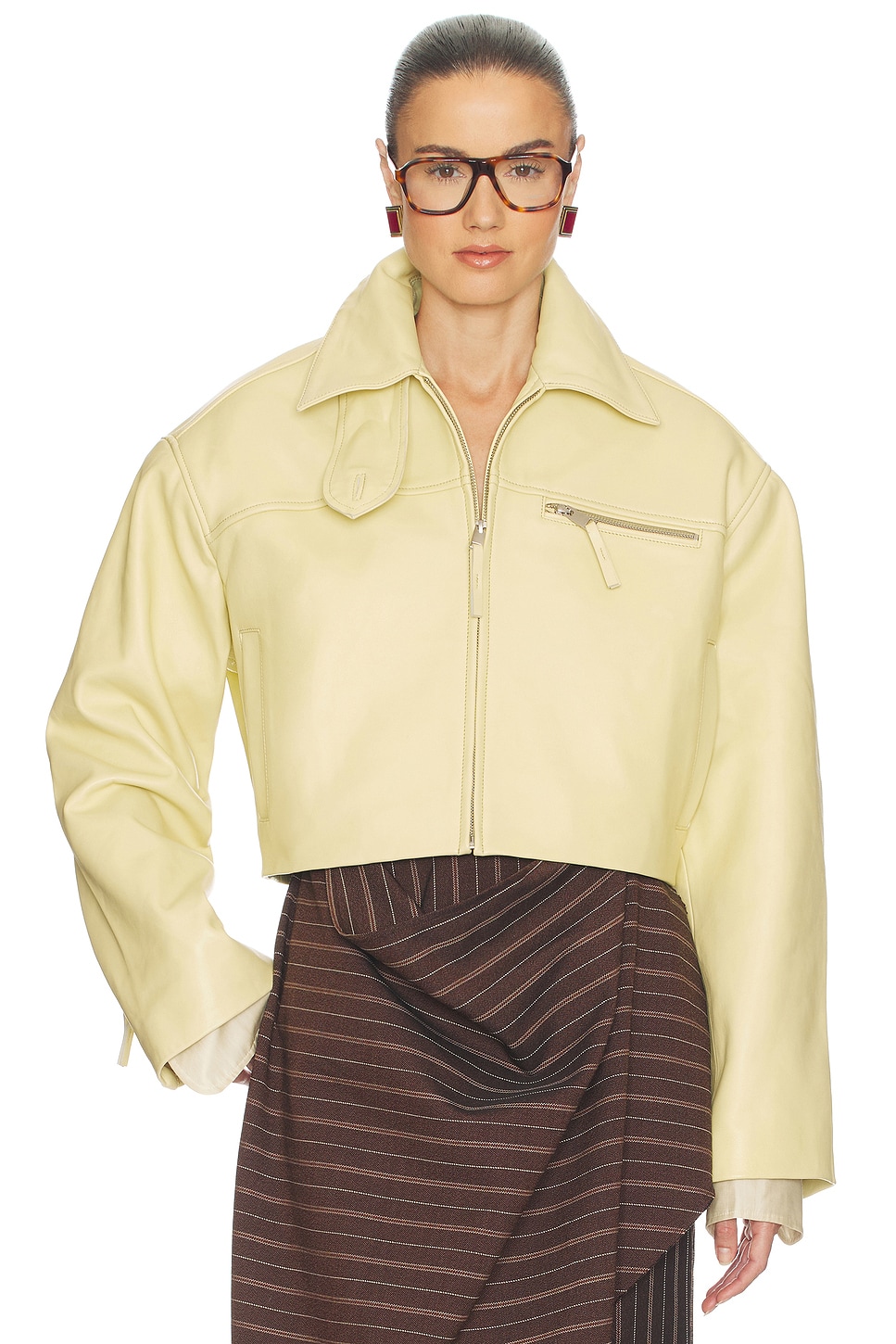 Helsa The 90s Leather Jacket in Banana Yellow | REVOLVE