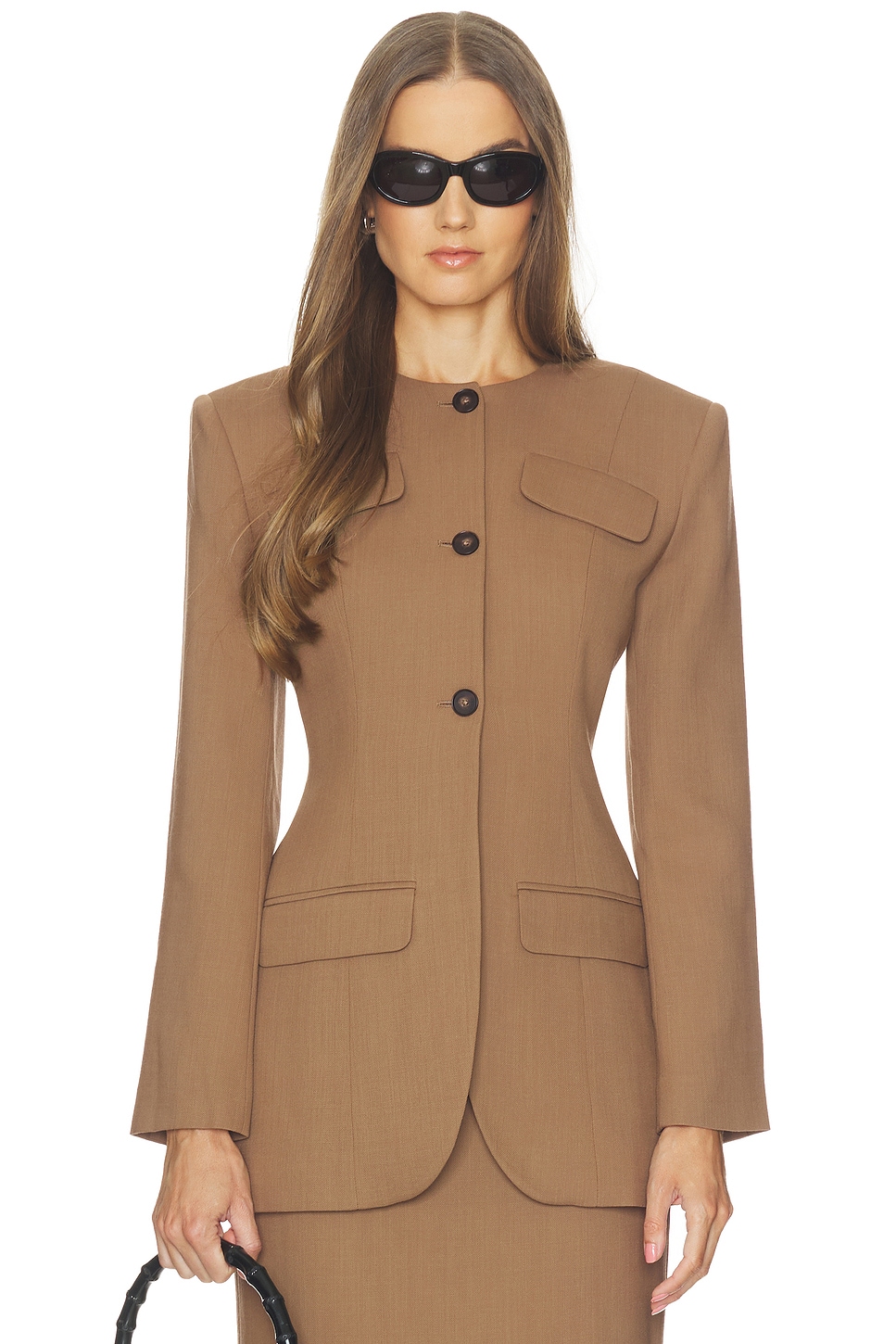 Helsa Wool Blend Suiting Jacket With Bows